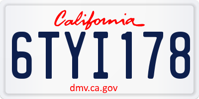 CA license plate 6TYI178