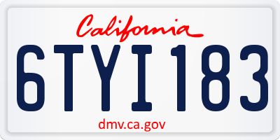 CA license plate 6TYI183