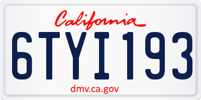 CA license plate 6TYI193