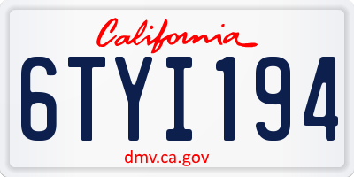 CA license plate 6TYI194
