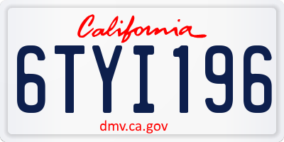 CA license plate 6TYI196