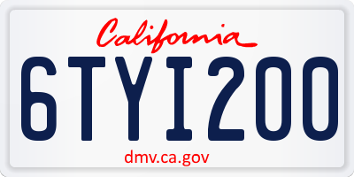 CA license plate 6TYI200