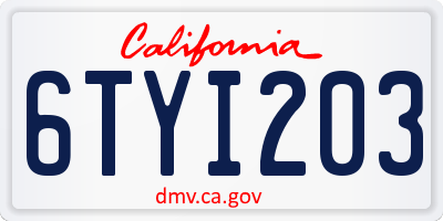 CA license plate 6TYI203