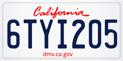 CA license plate 6TYI205