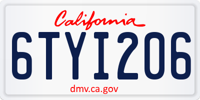 CA license plate 6TYI206