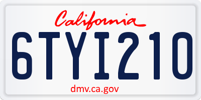 CA license plate 6TYI210