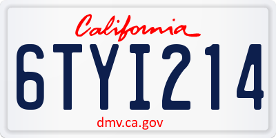 CA license plate 6TYI214