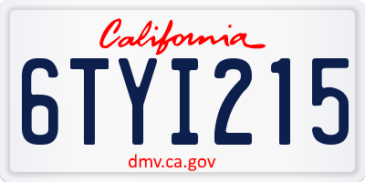 CA license plate 6TYI215