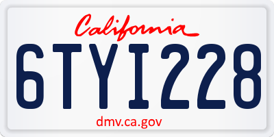 CA license plate 6TYI228