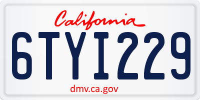 CA license plate 6TYI229