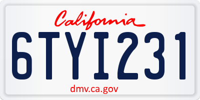 CA license plate 6TYI231