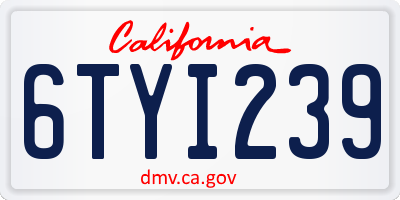 CA license plate 6TYI239