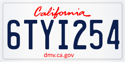 CA license plate 6TYI254