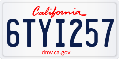 CA license plate 6TYI257