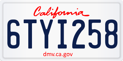 CA license plate 6TYI258