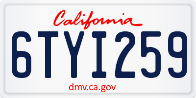 CA license plate 6TYI259