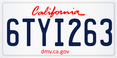 CA license plate 6TYI263