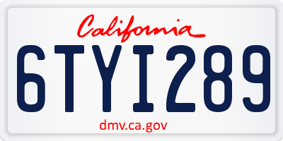 CA license plate 6TYI289