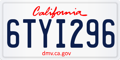 CA license plate 6TYI296