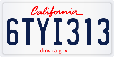 CA license plate 6TYI313