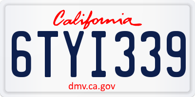 CA license plate 6TYI339
