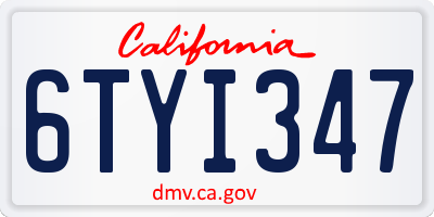 CA license plate 6TYI347
