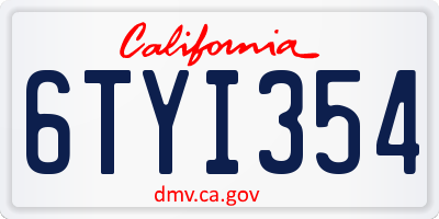 CA license plate 6TYI354