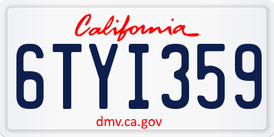 CA license plate 6TYI359