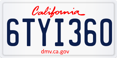 CA license plate 6TYI360