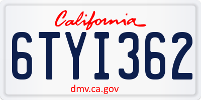 CA license plate 6TYI362