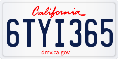 CA license plate 6TYI365