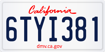CA license plate 6TYI381