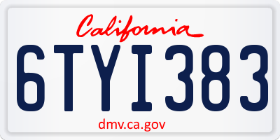CA license plate 6TYI383