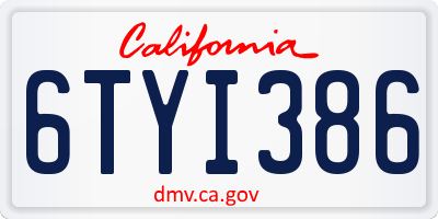 CA license plate 6TYI386