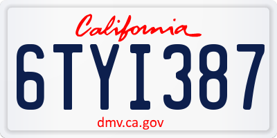CA license plate 6TYI387