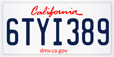 CA license plate 6TYI389