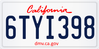 CA license plate 6TYI398