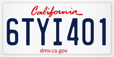 CA license plate 6TYI401