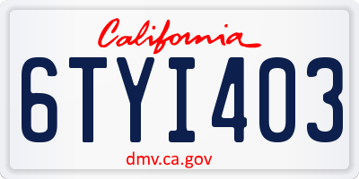 CA license plate 6TYI403