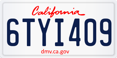 CA license plate 6TYI409