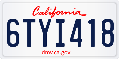 CA license plate 6TYI418