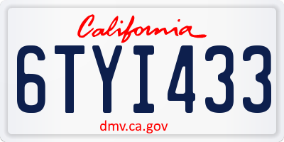 CA license plate 6TYI433