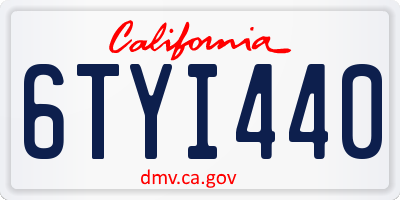 CA license plate 6TYI440