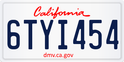 CA license plate 6TYI454