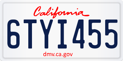 CA license plate 6TYI455