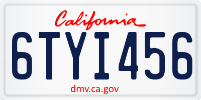 CA license plate 6TYI456
