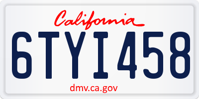 CA license plate 6TYI458