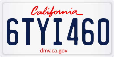 CA license plate 6TYI460