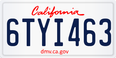 CA license plate 6TYI463