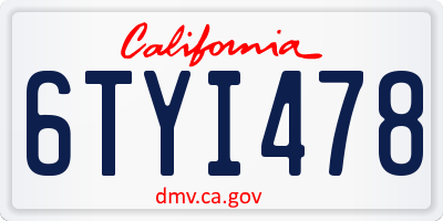 CA license plate 6TYI478